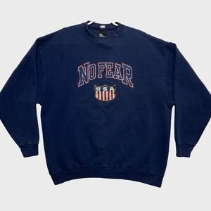 Vintage No Fear Sweatshirt Mens XL Navy Grunge Punk Skate Big Logo 90s Pullover